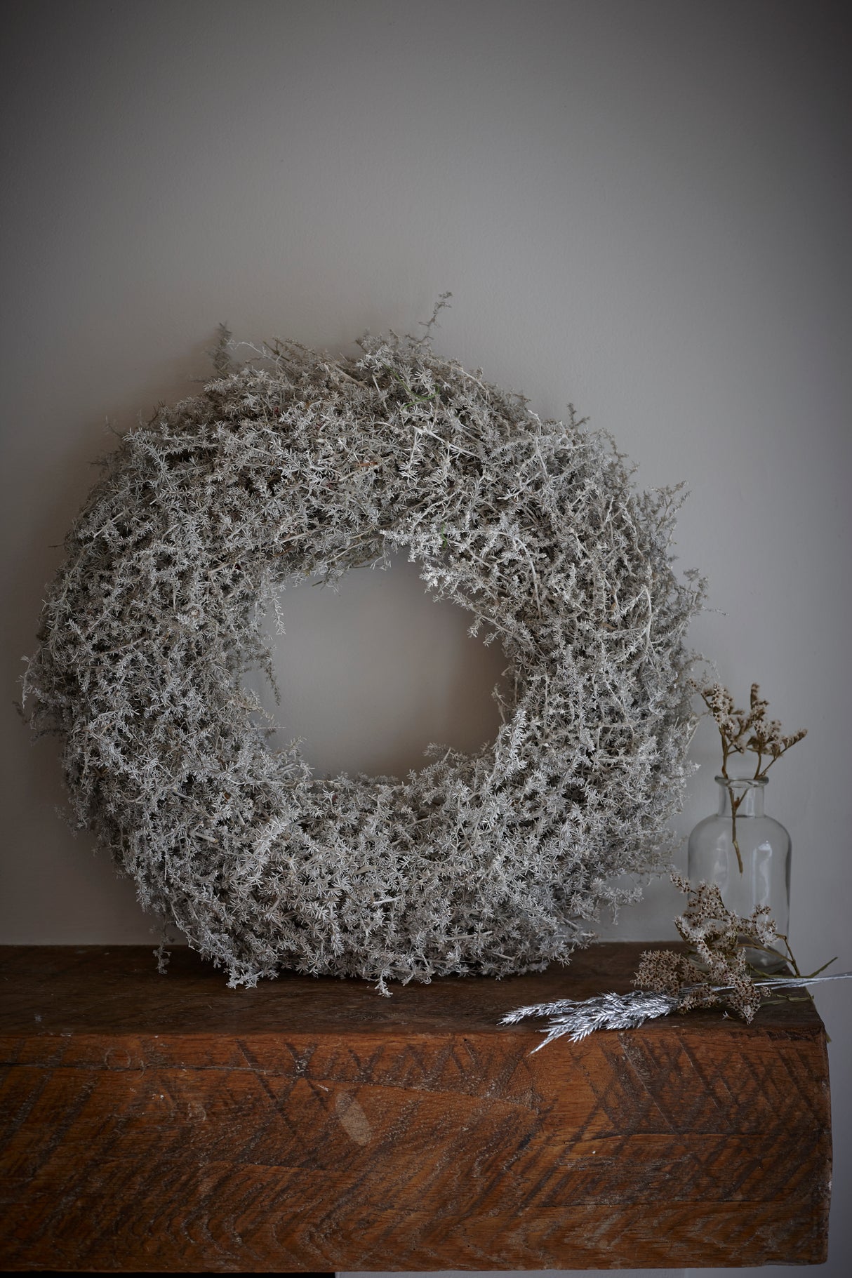 Asparagus Fern Wreath, Waxed, White, 45cm Diameter