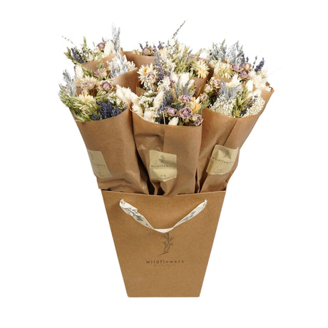 A box of Floriëtte bouquets in brown paper wrapping