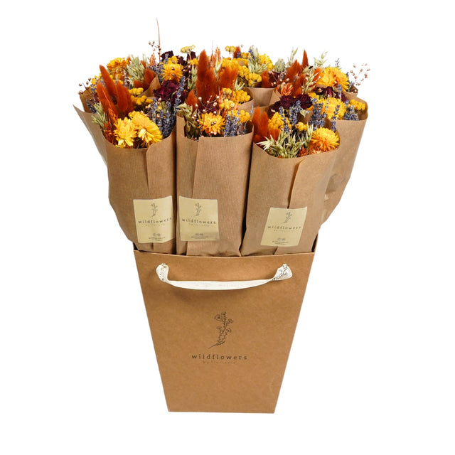 A box of Floriëtte bouquets in brown paper wrapping