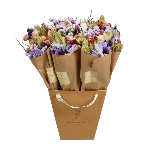 A box of Floriëtte bouquets in brown paper wrapping