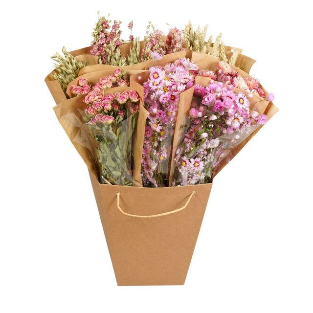 A box of Floriëtte bouquets in brown paper wrapping