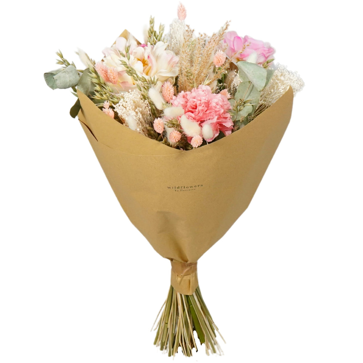 A box of Floriëtte bouquets in brown paper wrapping