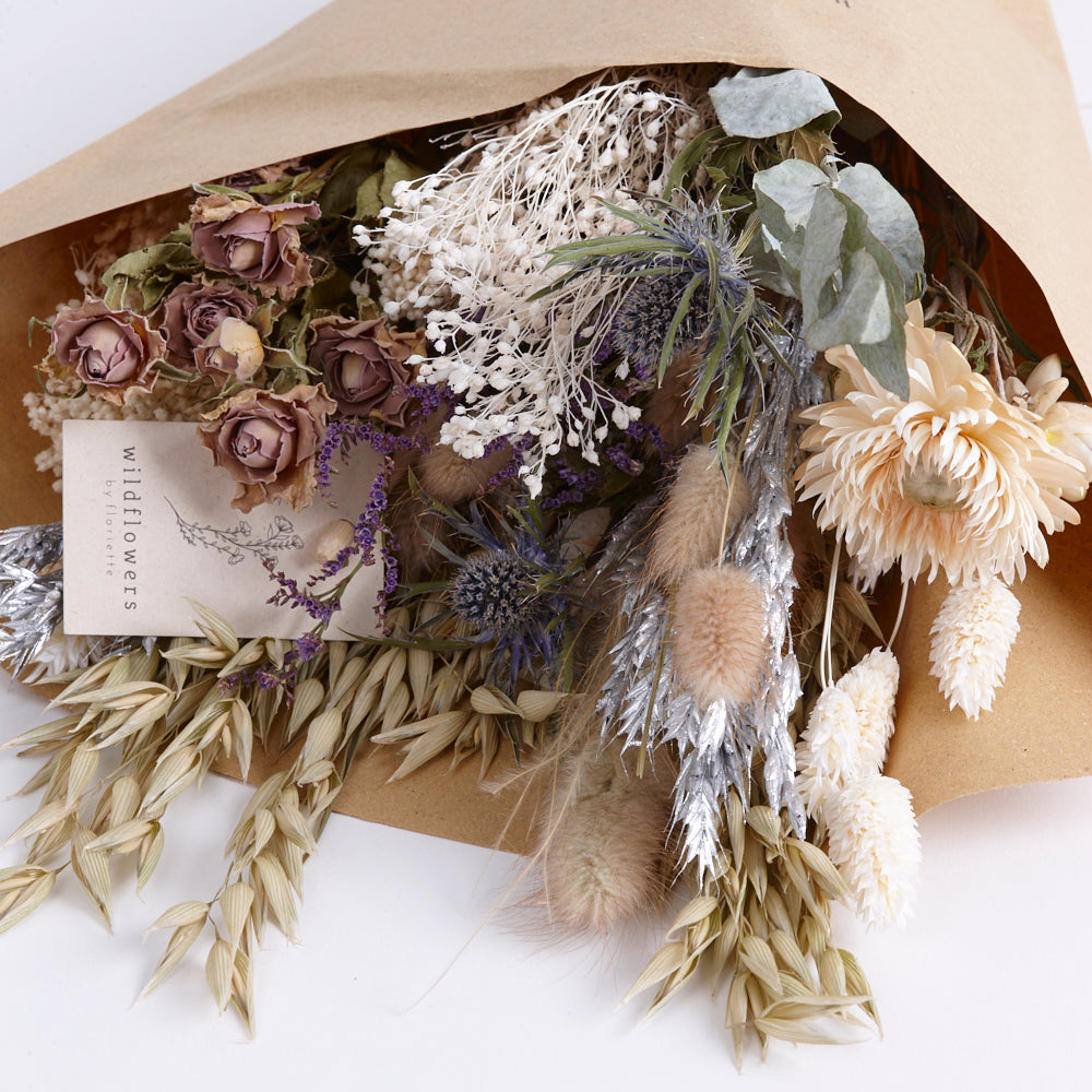 Bouquet, Wildflower Dried, Frosted White, Medium