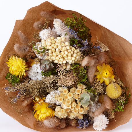 Wow, Mixed Dried Flower Bouquet, Natural Yellow