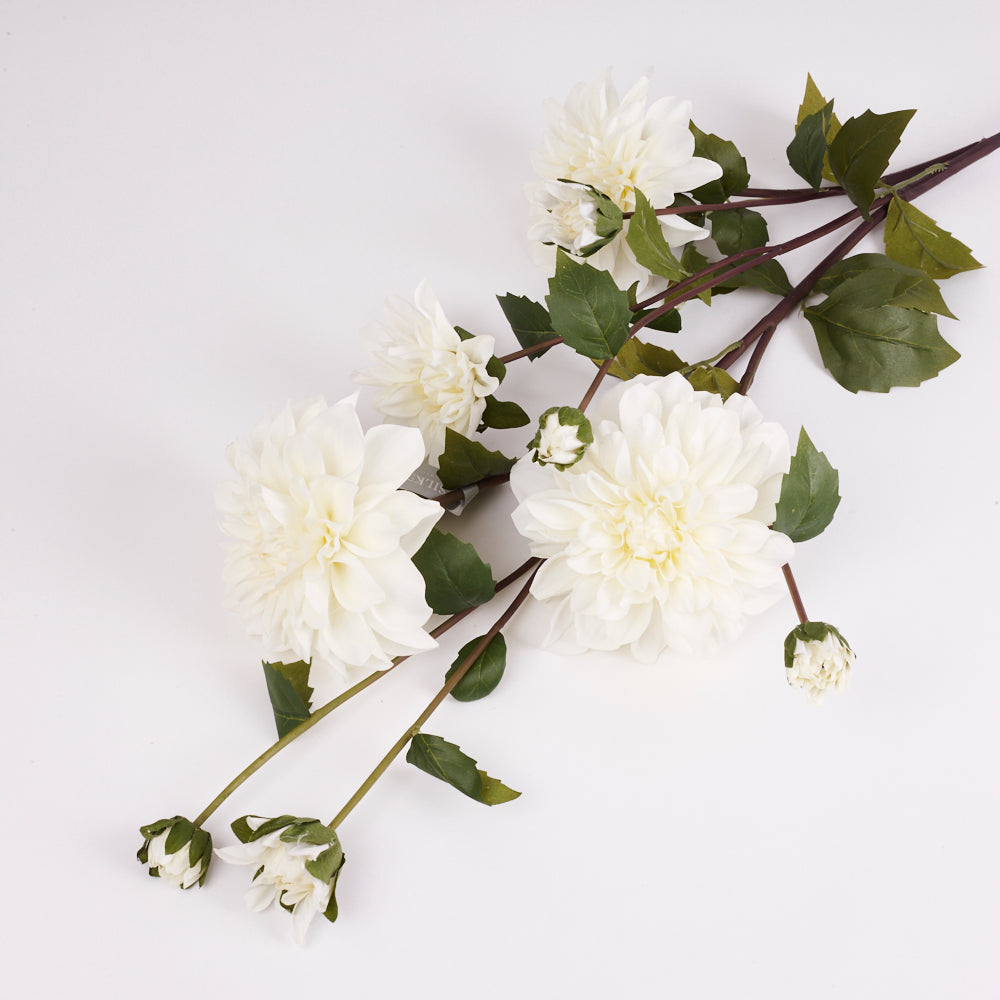 Dahlia Spray (Silk-ka), Artificial, White, 116cm