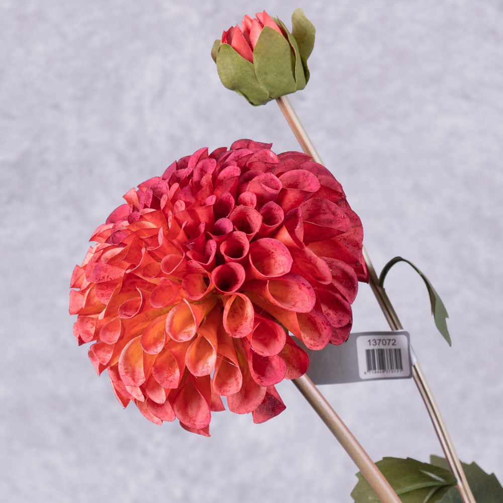 Dahlia Spray (Silk-ka), Red, 87cm