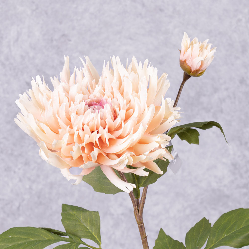 Chrysanthemum Spray (Silk-ka), Artificial, Peach, 78cm