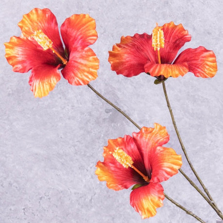 Hibiscus Spray (Silk-ka), Orange, 124cm