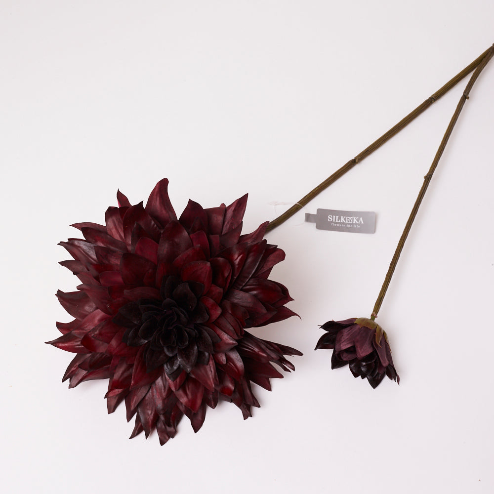 Dahlia Spray (Silk-ka), Artificial, Burgundy, 102cm